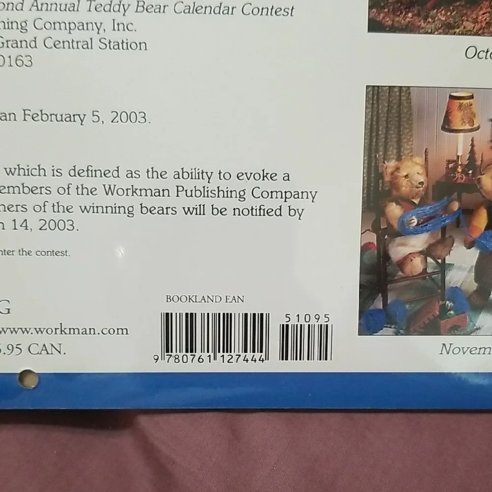 Vintage Teddy Bear Calendar 2003